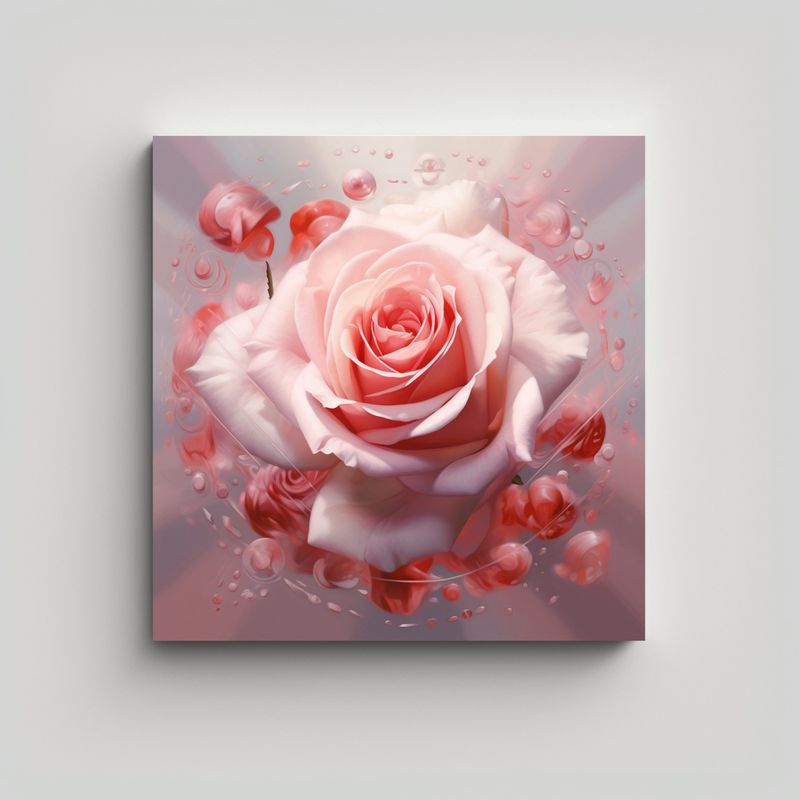 GENERICO - Cuadro Moderno De Rosa Rosa Con Corazones En Alta 30x30 Cm