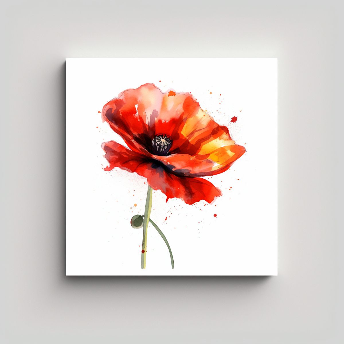 GENERICO - Ilustración De Flor De Amapola En Lienzo De Alta 40x40 Cm