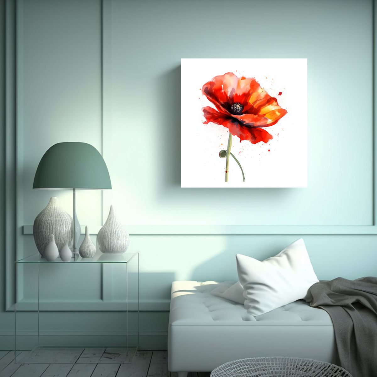 GENERICO - Ilustración De Flor De Amapola En Lienzo De Alta 40x40 Cm