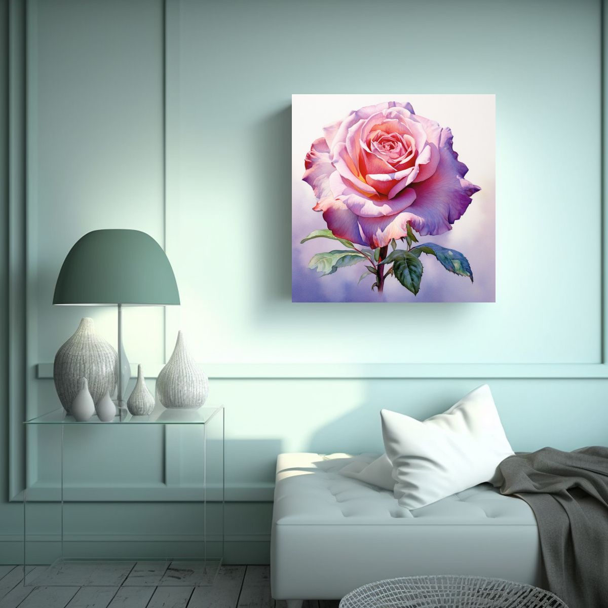 GENERICO - Esquema De Finas Líneas En Cuadro De Rosa Por 40x40 Cm