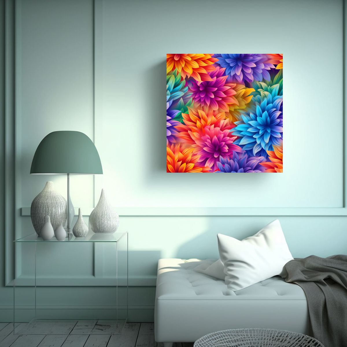 GENERICO - Ilustración Estilo Realista De Flores Arcoíris 60x60 Cm