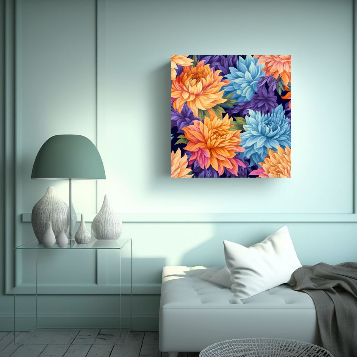 GENERICO - Diseño Conceptual De Dahlias Iris: Arte De Pared 50x50 Cm
