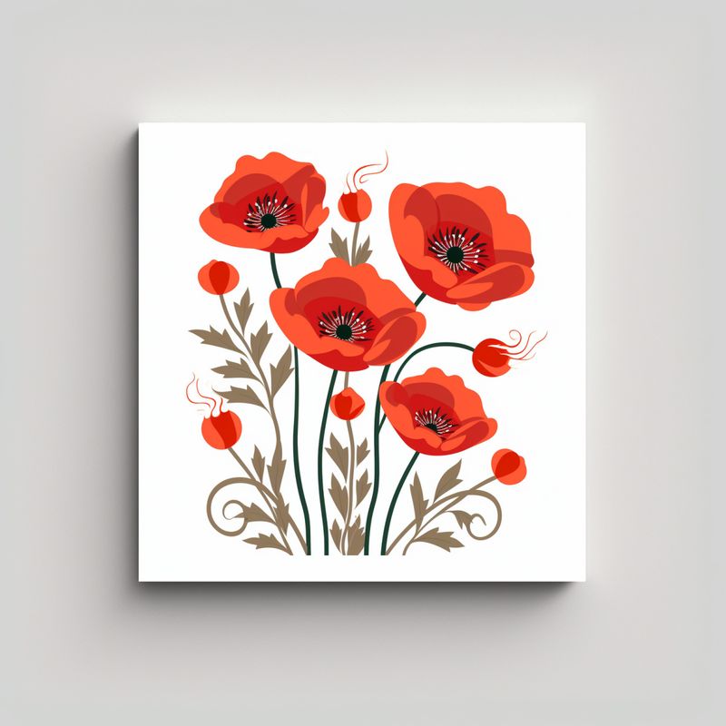 GENERICO - Armonía Creativa En Canva: Cuadros De Amapolas 30x30 Cm