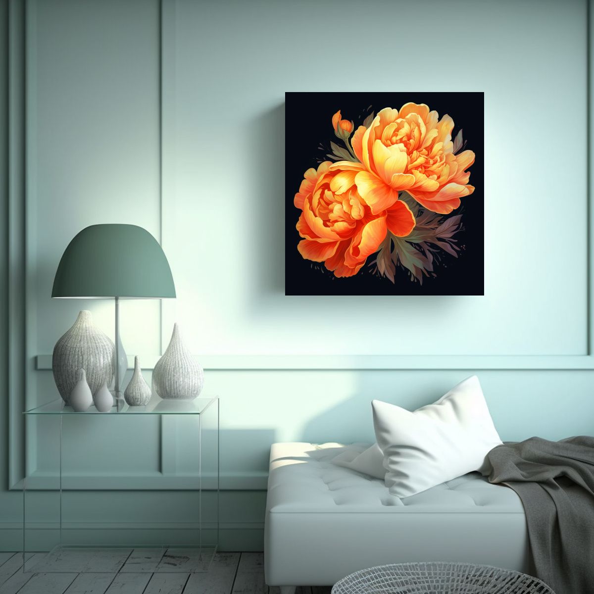 GENERICO - Ilustración Enigmática De Peonía Naranja: Arte 90x90 Cm