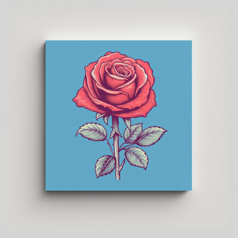 GENERICO - Cuadro Único Cálido: Rosa Ilustrada En Fondo De 40x40 Cm