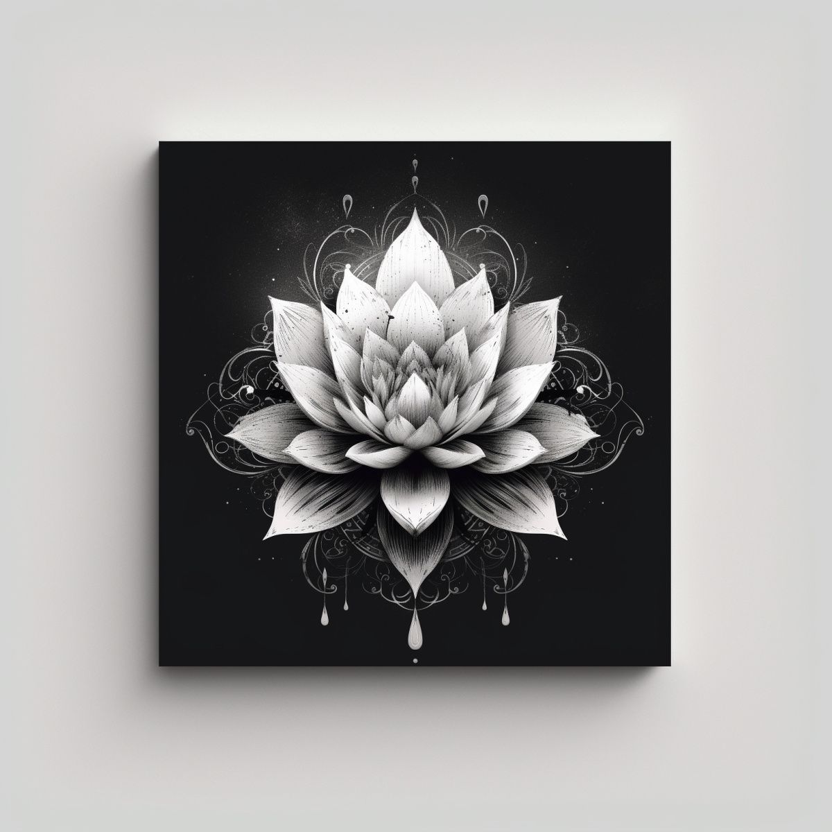 GENERICO - Cuadro Artístico De Loto Tatuado En Negro, 90x90 Cm