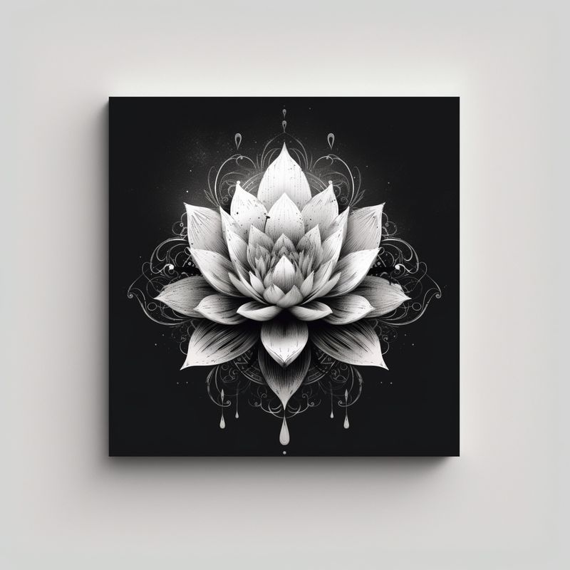 GENERICO - Cuadro Artístico De Loto Tatuado En Negro, 40x40 Cm