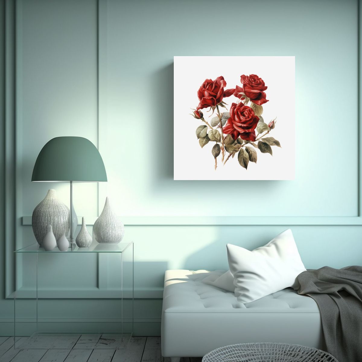 GENERICO - Arte Abstracto Con Rosas Rojas Vintage En Pared 30x30 Cm