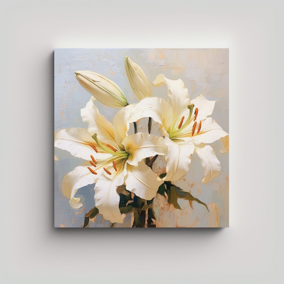 GENERICO - Obra Vintage En Óleo De Lirios Orientales En 80x80 Cm