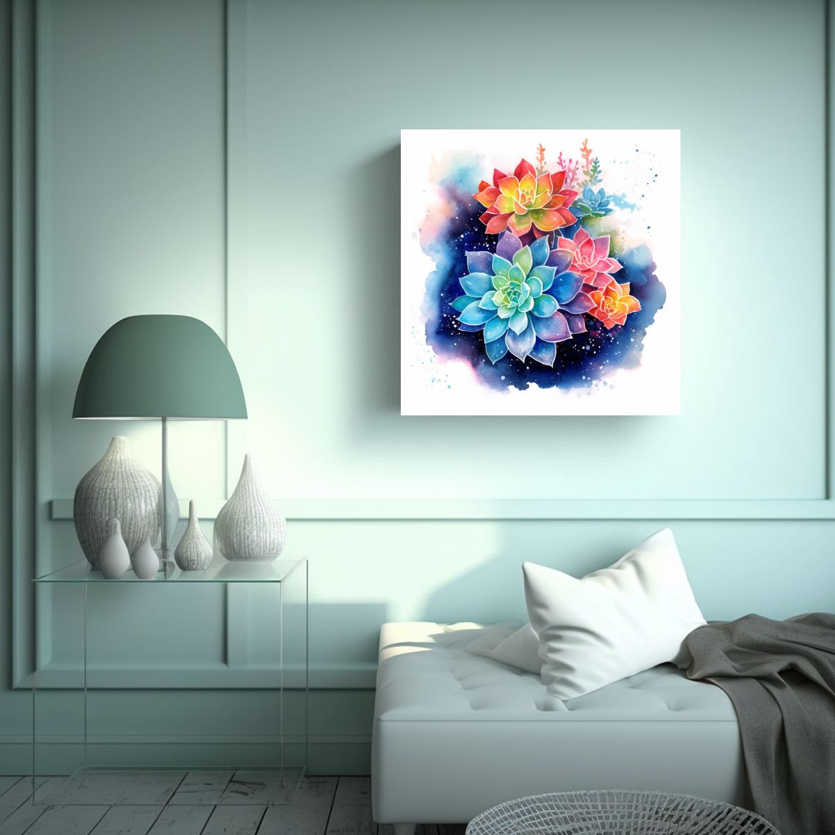 GENERICO - Cuadro Concepto Calidez Con Acuarela De Primavera 80x80 Cm