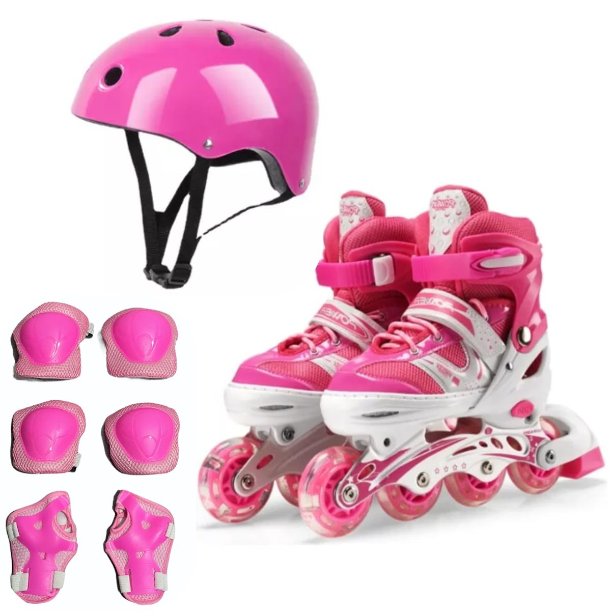 GENERICO - Patines Lineales Rosados Mas Protecciones Talla S 29 a 33