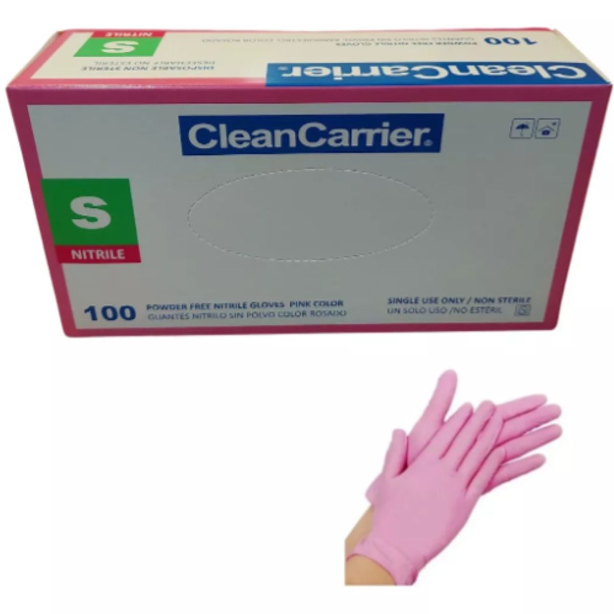 CLEANCARRIER - Guante Nitrilo Clean Carrier Caja de 100 Unidades Color Rosa Talla S