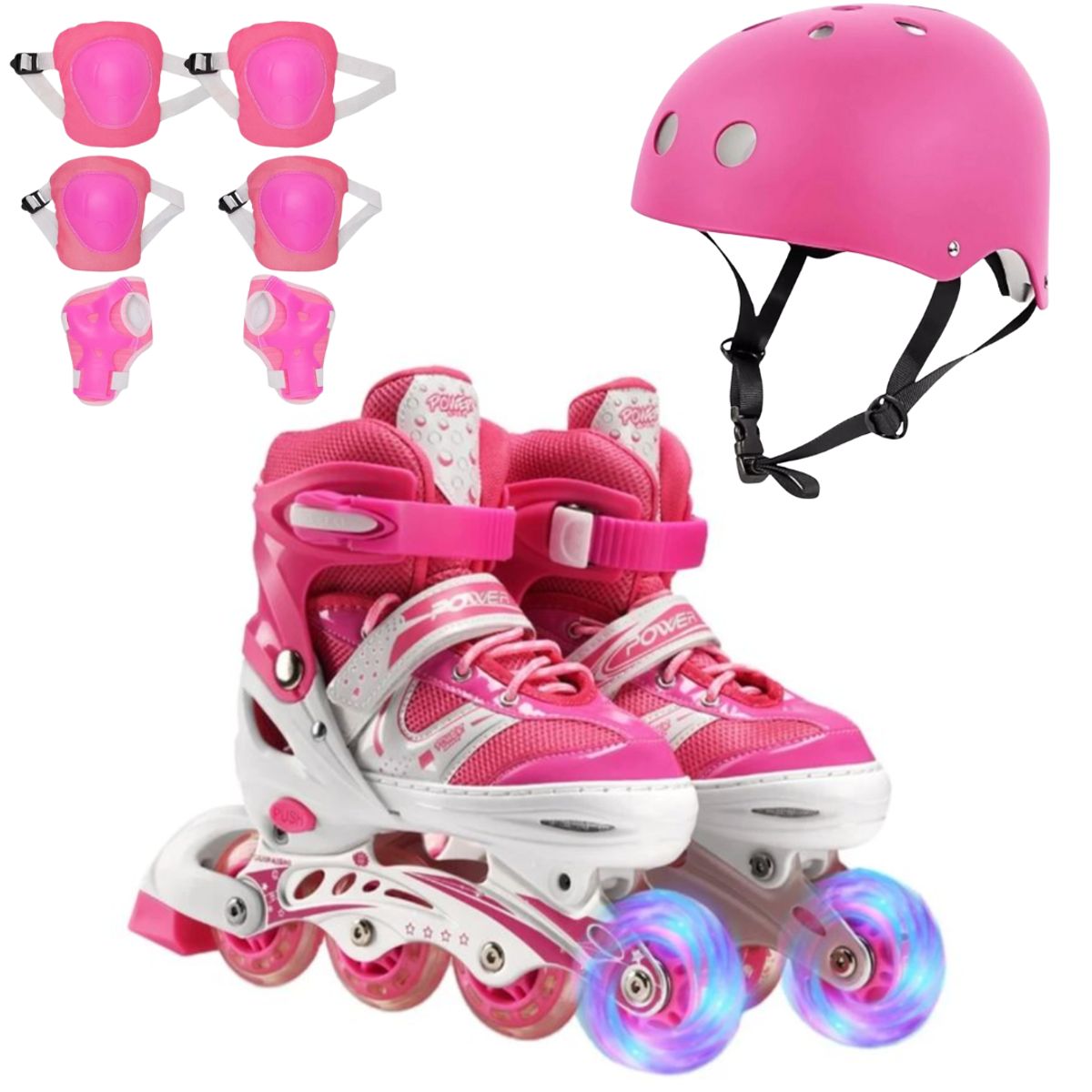 GENERICO - Patines Lineales Rosados Mas Protecciones Talla M 34 a 37