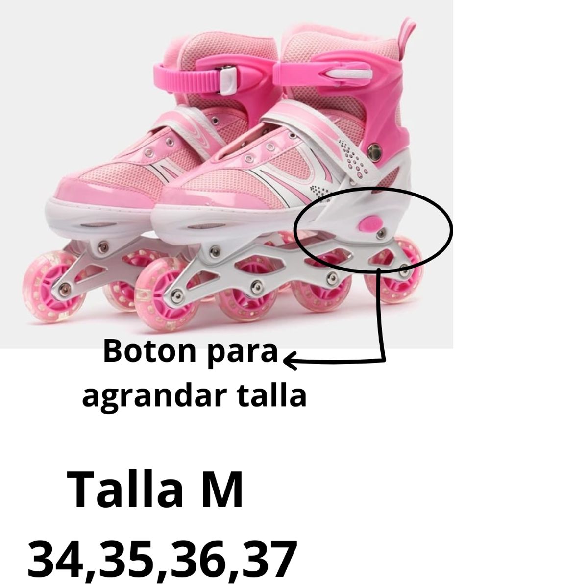 GENERICO - Patines Lineales Rosados Mas Protecciones Talla M 34 a 37