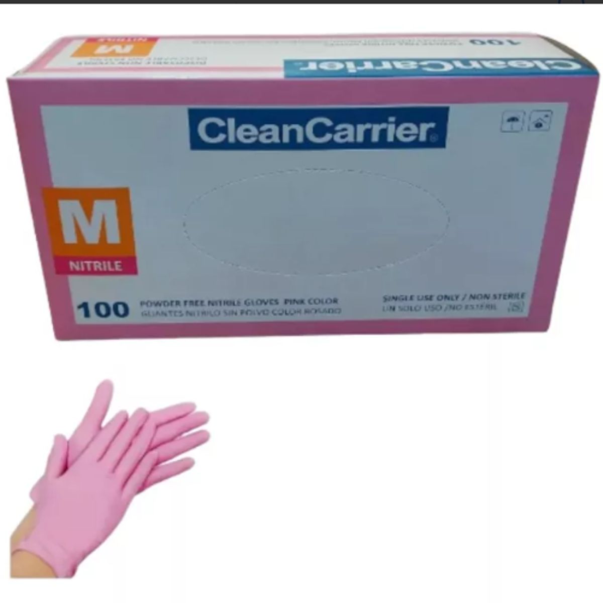 CLEANCARRIER - Guante Nitrilo Rosado Clean Carrier 100 Unidades Color Rosa Talla M