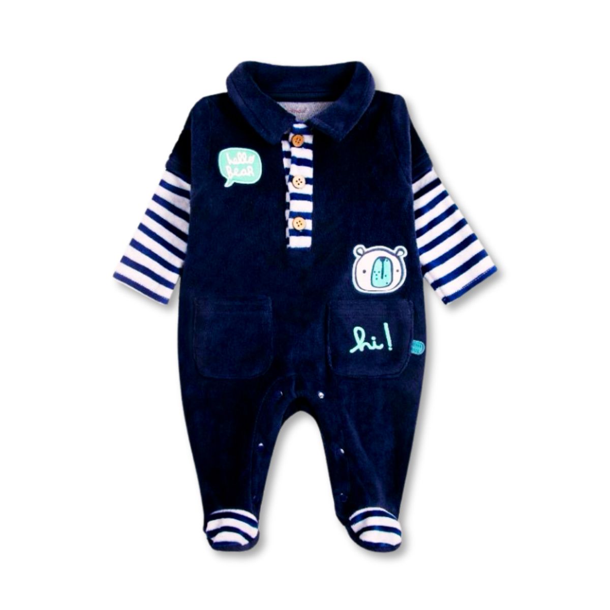 JUMP KIDS - Enterito Pijama Bebe Niño 100% Plush Rayas Azules