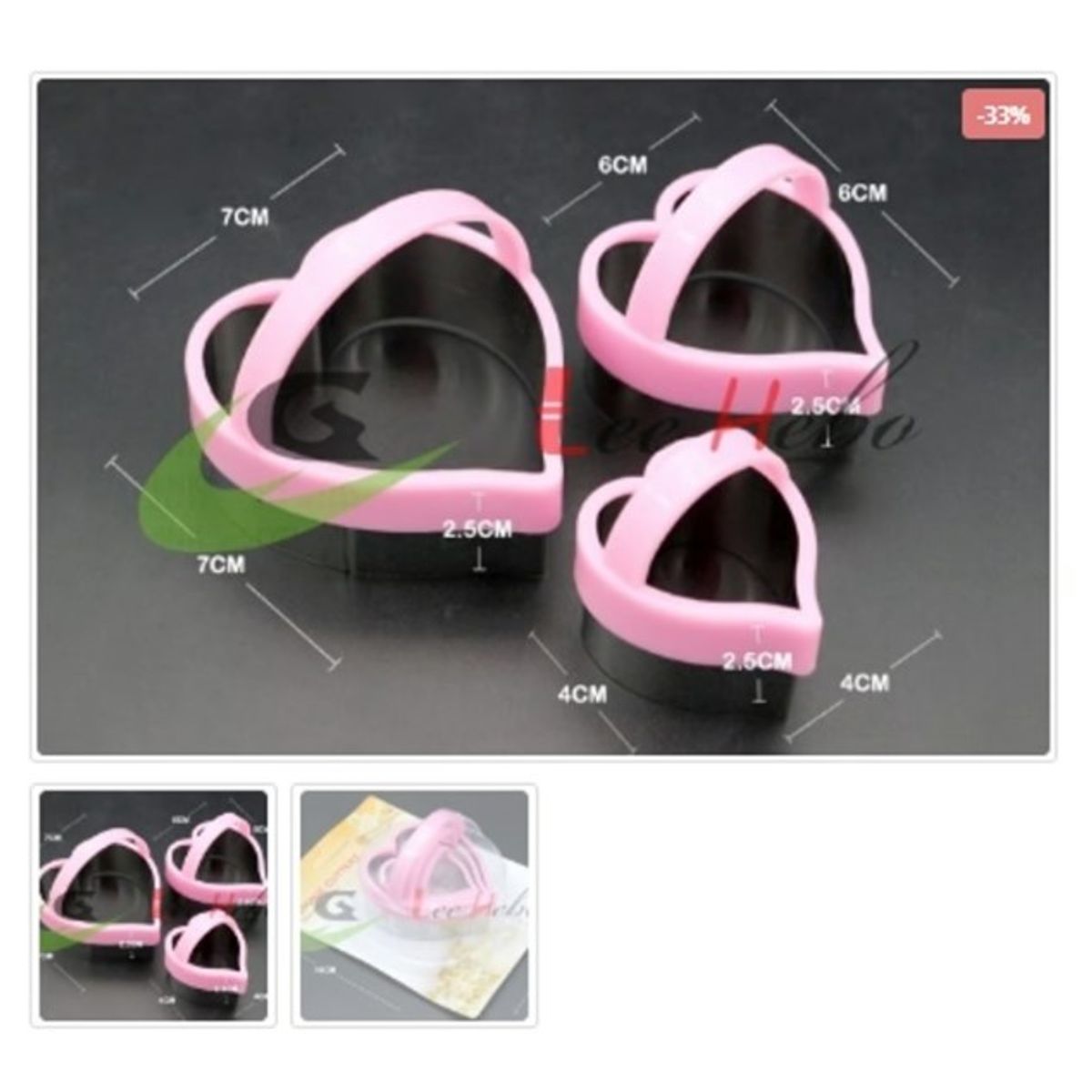 GENERICO - Cortador De Galletas 3 Piezas De Plastico Figura Corazon