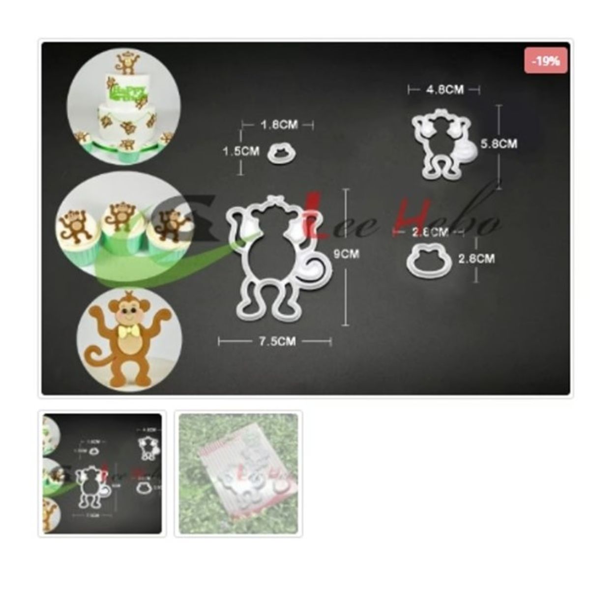 GENERICO - Cortador De Galletas 4 Piezas Plastico Figura Mono