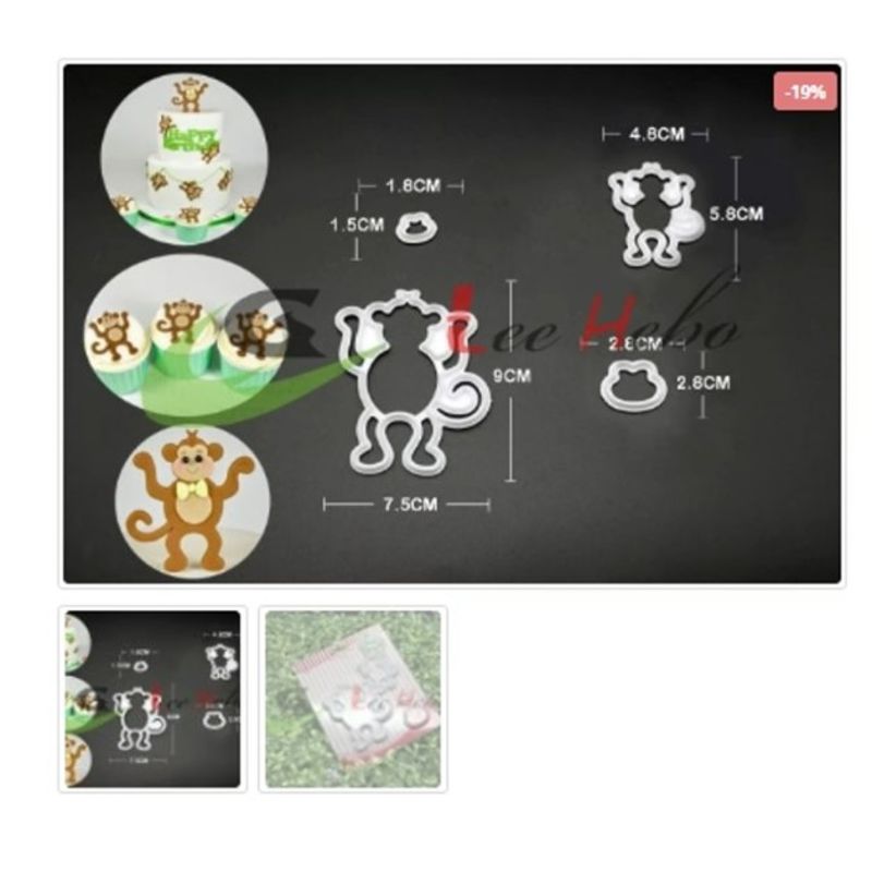 GENERICO - Cortador De Galletas 4 Piezas Plastico Figura Mono