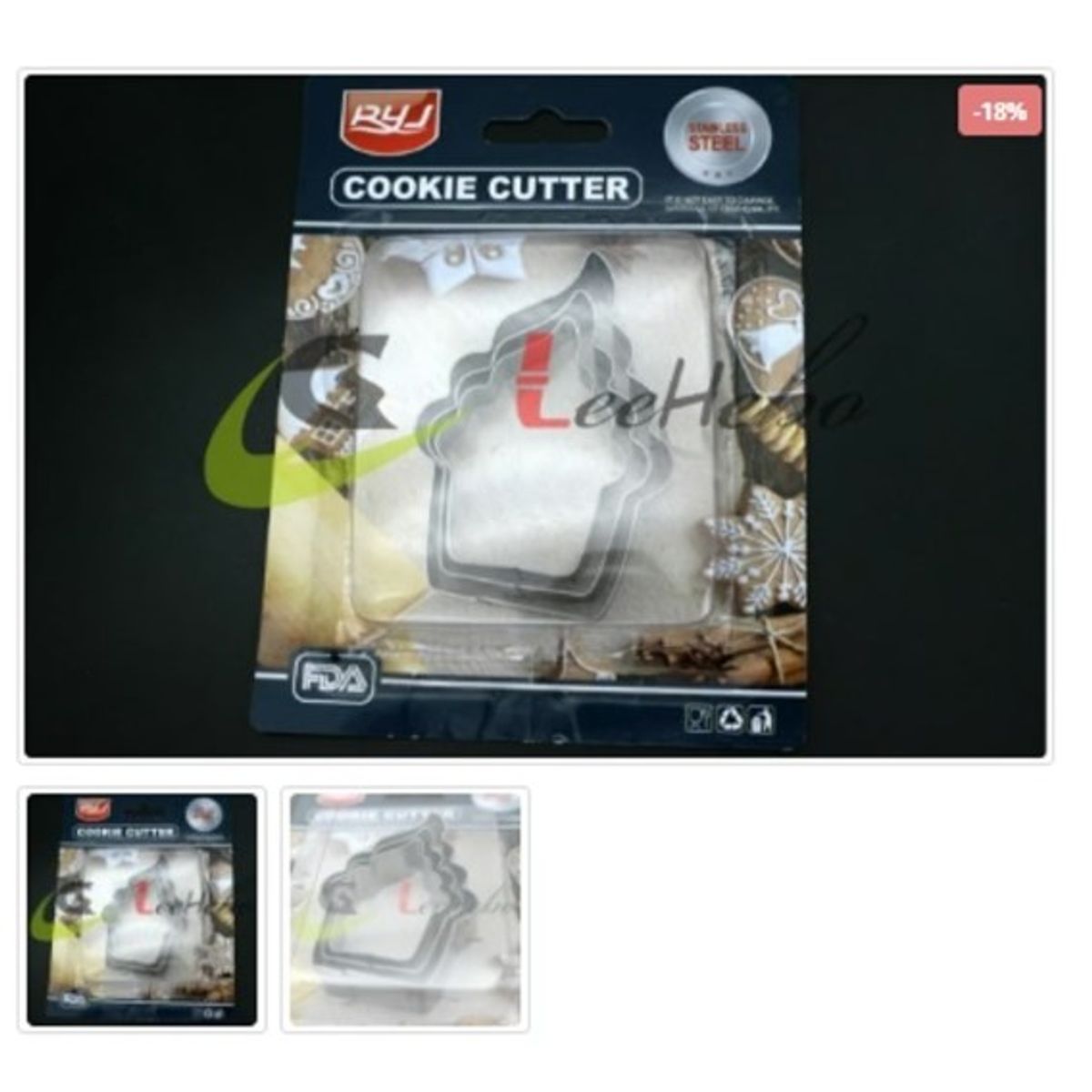 GENERICO - Cortador De Galletas 3 Piezas De Metal Figura Helado