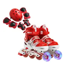GENERICO - Patines Lineales Rojo Mas Protecciones Talla M 34 a 37
