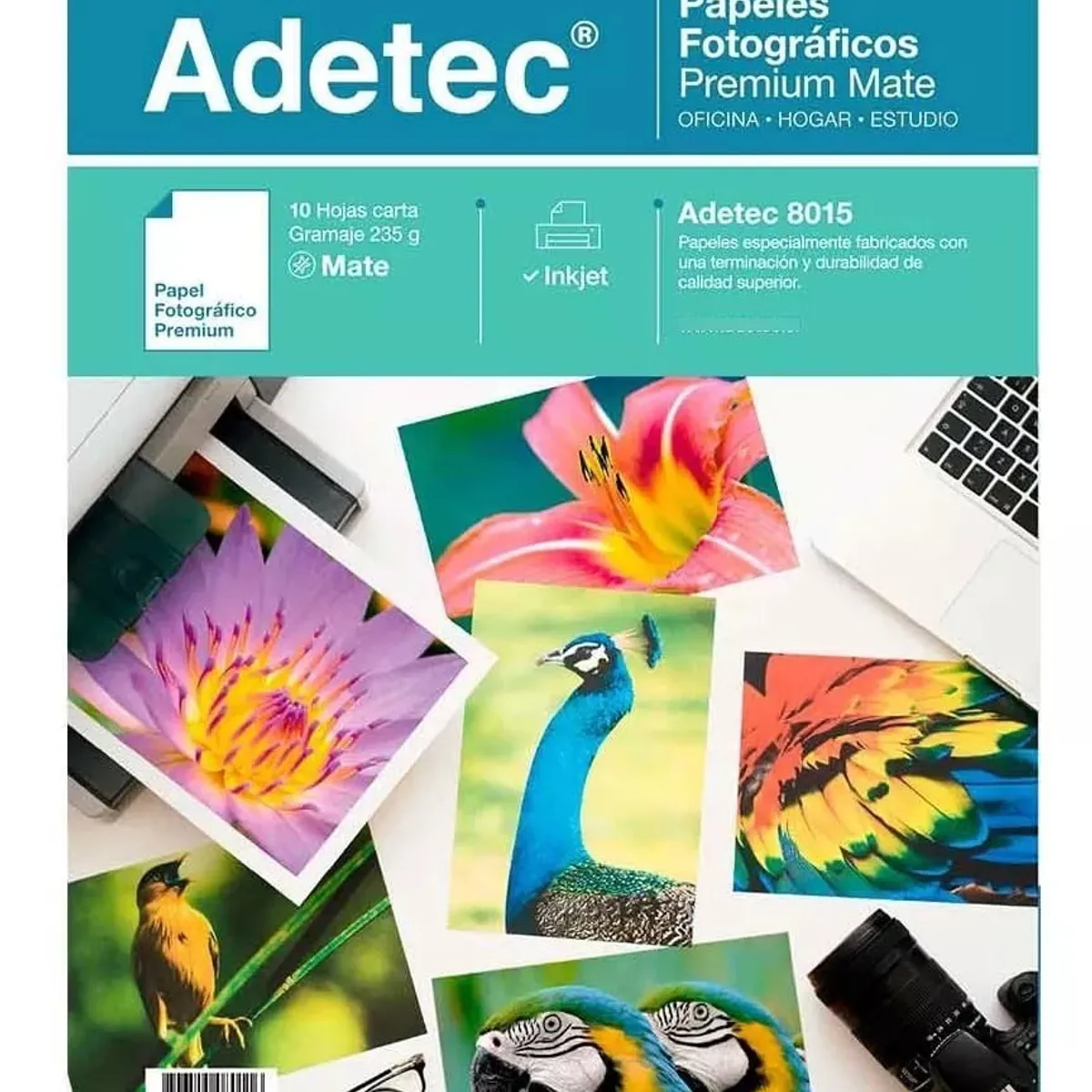 ADETEC - Papel Fotográfico Inkjet Mate Carta 235 g X 10 Hojas - 8015