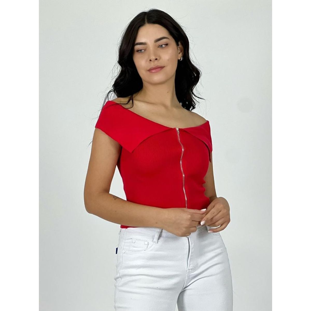 ENIGMATICA BOUTIQUE - Polera Top Con Cierre - Rojo