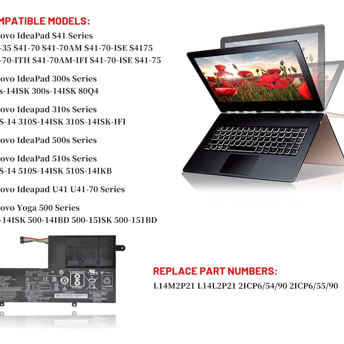 GENERICO - Batería L14m2p21 Para Lenovo Ideapad 300s-14isk