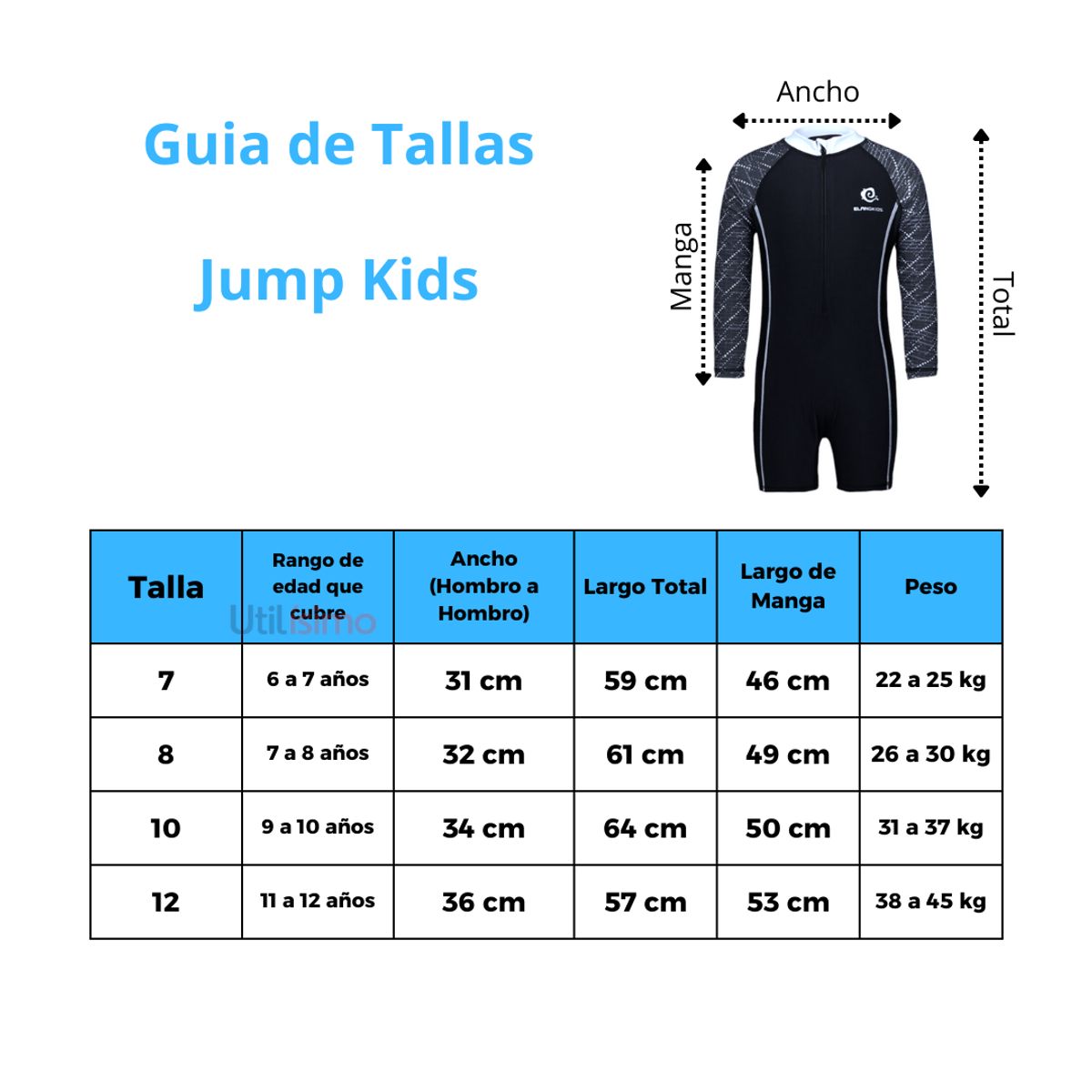 JUMP KIDS - Traje de Baño Enterito Sport Manga Larga Niña Azul Jump Kids Surtido