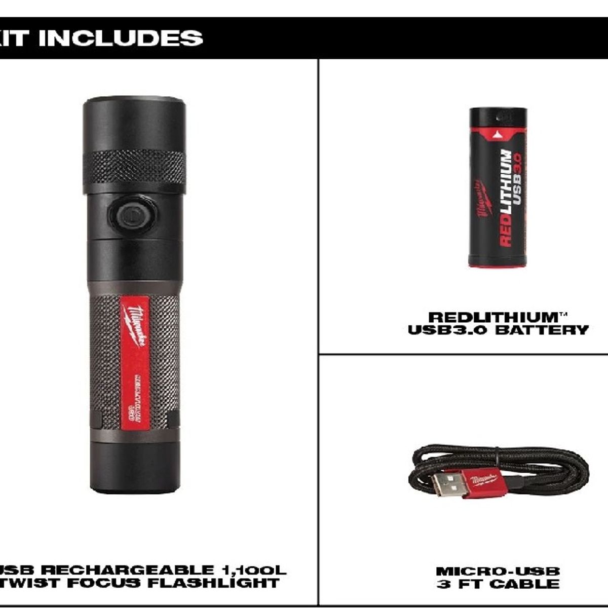 MILWAUKEE - Linterna de enfoque giratorio Redlithium USB 1100L Milwaukee