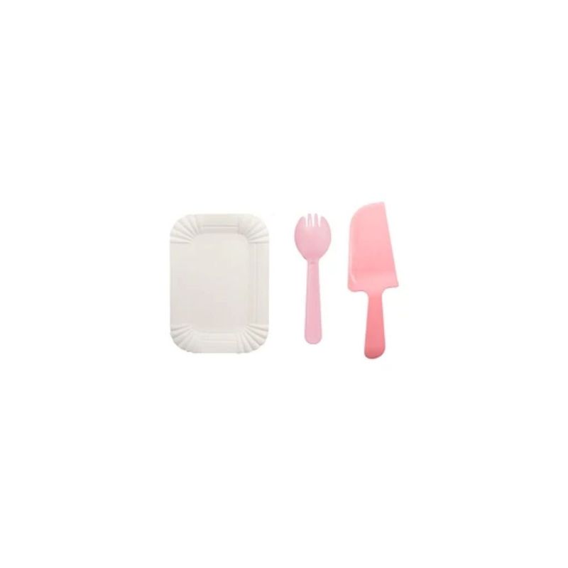 GENERICO - Juego De Platos y Cubiertos De Cumpleaños 13pcs Rosado