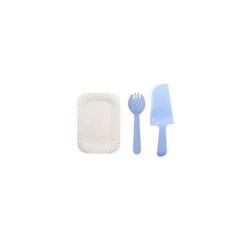 GENERICO - Juego De Platos y Cubiertos De Cumpleaños 13pcs Celeste