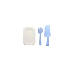 GENERICO - Juego De Platos y Cubiertos De Cumpleaños 13pcs Celeste