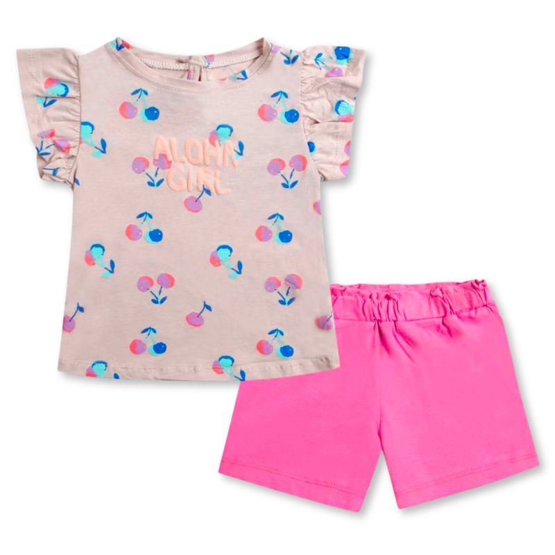 TEDMIMAK - Set 2 Piezas Conjunto Polera y Short Niña 100% Algodón Rosa Girl