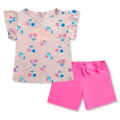 TEDMIMAK - Set 2 Piezas Conjunto Polera y Short Niña 100% Algodón Rosa Girl