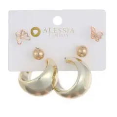 GENERICO - Set 3 Pares De Aros Aretes Pendientes Dorados Y Perlas Mujer.-
