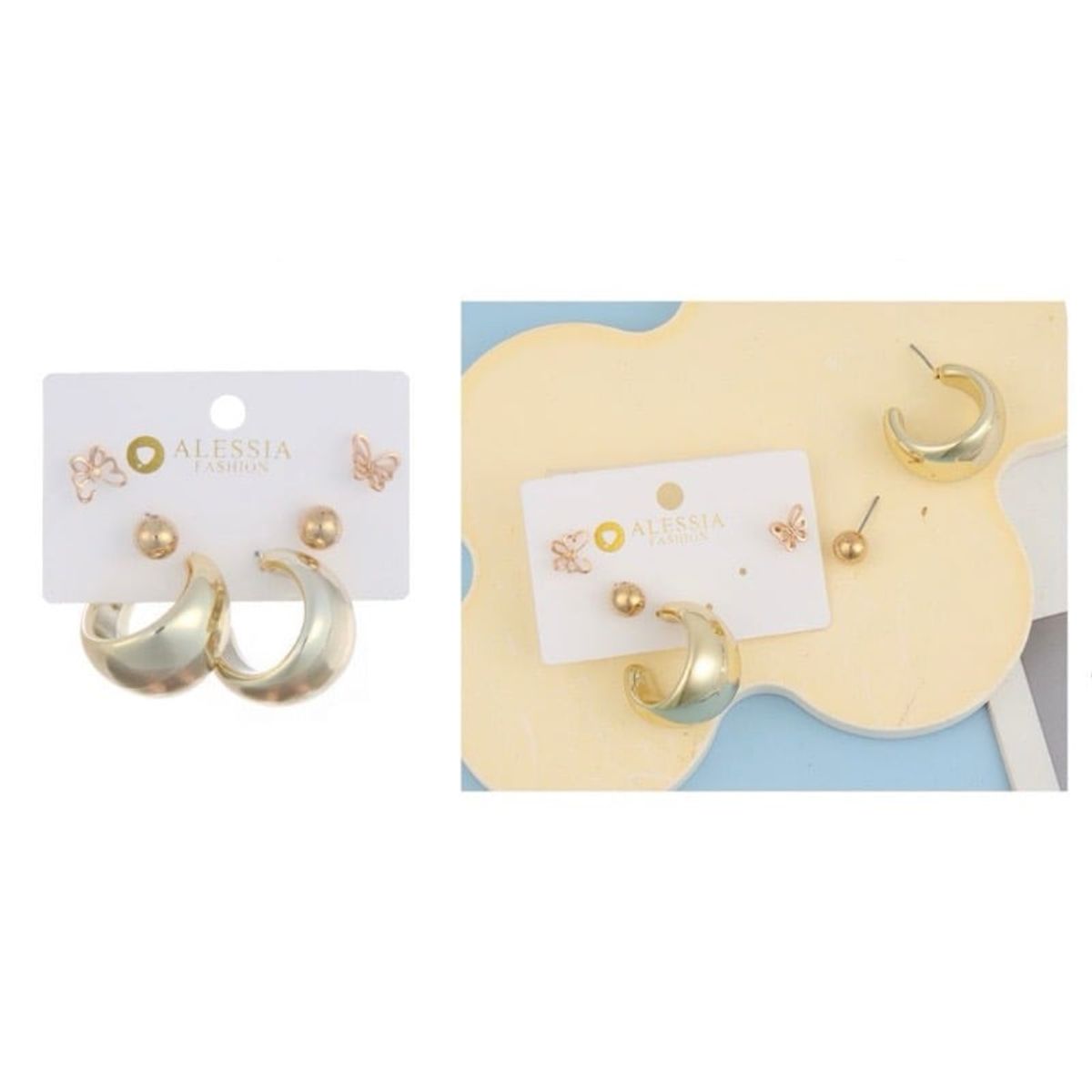 GENERICO - Set 3 Pares De Aros Aretes Pendientes Dorados Y Perlas Mujer.-