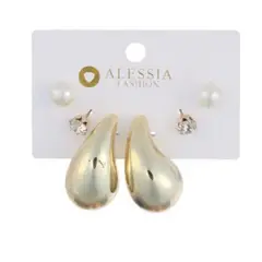 GENERICO - Set 3 Pares De Aros Aretes Pendientes Dorados Y Perlas Mujer.-