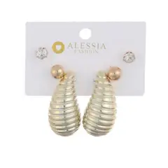 GENERICO - Set 3 Pares De Aros Aretes Pendientes Dorados Y Perlas Mujer.-