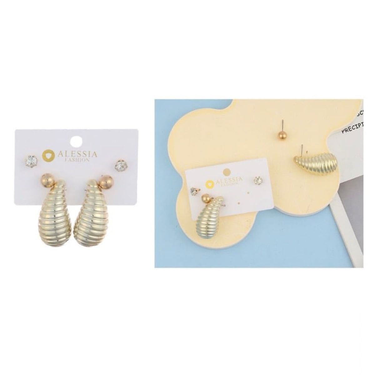 GENERICO - Set 3 Pares De Aros Aretes Pendientes Dorados Y Perlas Mujer.-