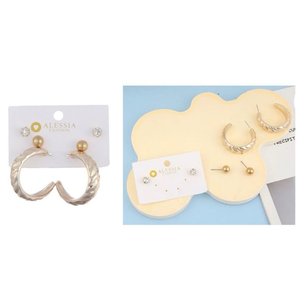 GENERICO - Set 3 Pares De Aros Aretes Pendientes Dorados Y Perlas Mujer A2