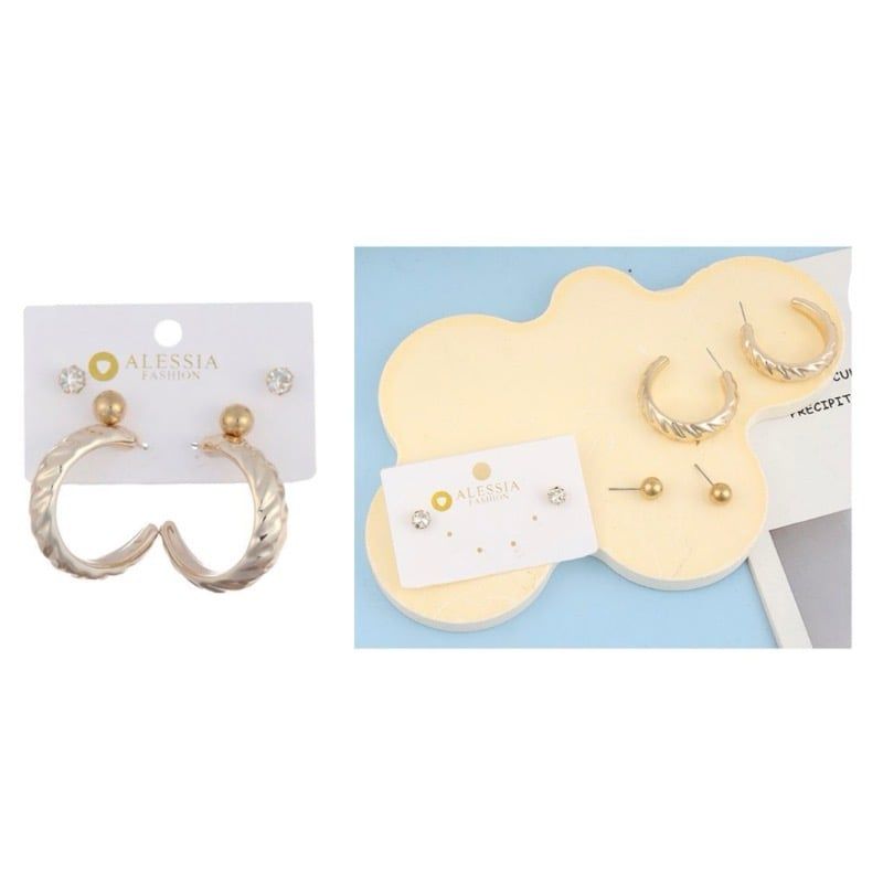 GENERICO - Set 3 Pares De Aros Aretes Pendientes Dorados Y Perlas Mujer A2