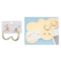 GENERICO - Set 3 Pares De Aros Aretes Pendientes Dorados Y Perlas Mujer A2