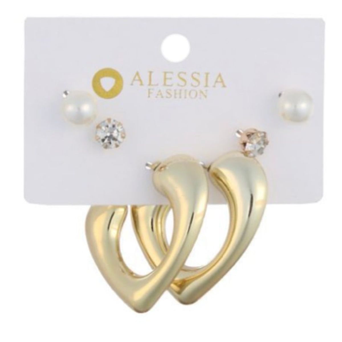 GENERICO - Set 3 Pares De Aros Aretes Pendientes Dorados Y Perlas Mujer A2