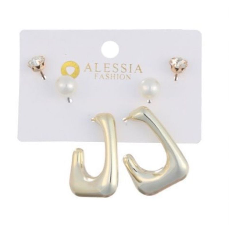 GENERICO - Set 3 Pares De Aros Aretes Pendientes Dorados Y Perlas Mujer A2