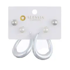 GENERICO - Set 3 Pares De Aros Aretes Pendientes Dorados Y Perlas Mujer A3