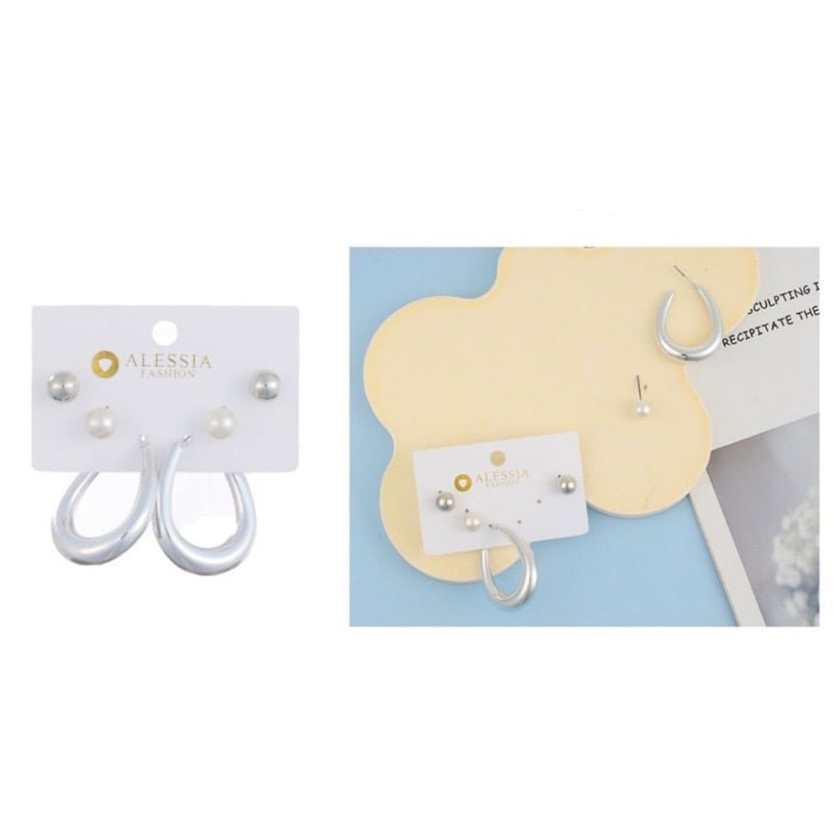 GENERICO - Set 3 Pares De Aros Aretes Pendientes Dorados Y Perlas Mujer A3