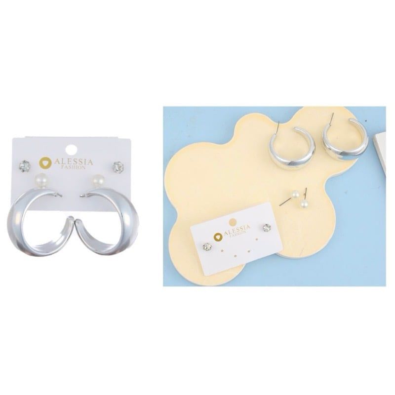 GENERICO - Set 3 Pares De Aros Aretes Pendientes Dorados Y Perlas Mujer A3