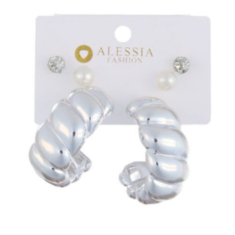 GENERICO - Set 3 Pares De Aros Aretes Pendientes Dorados Y Perlas Mujer A3
