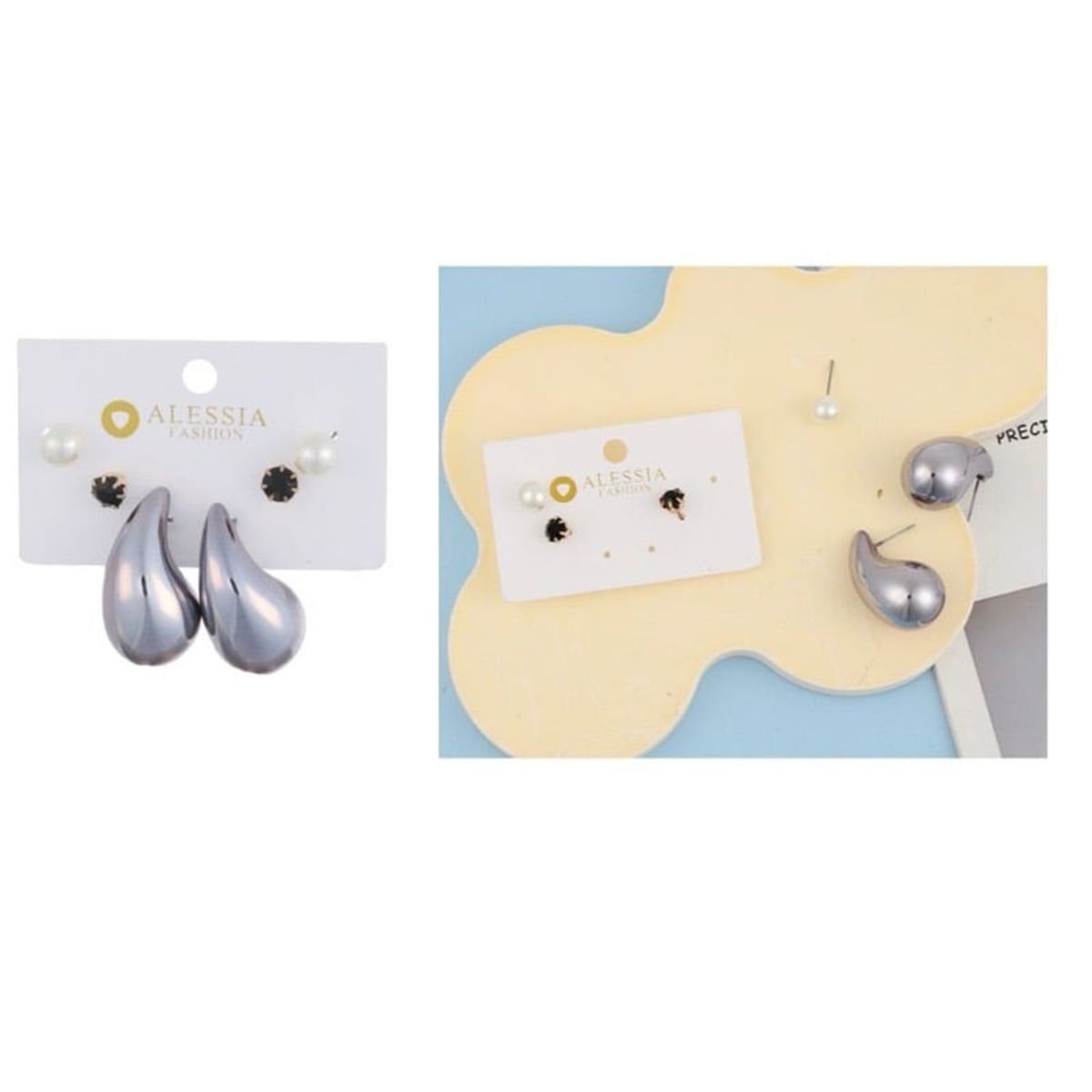 GENERICO - Set 3 Pares De Aros Aretes Pendientes Dorados Y Perlas Mujer A4